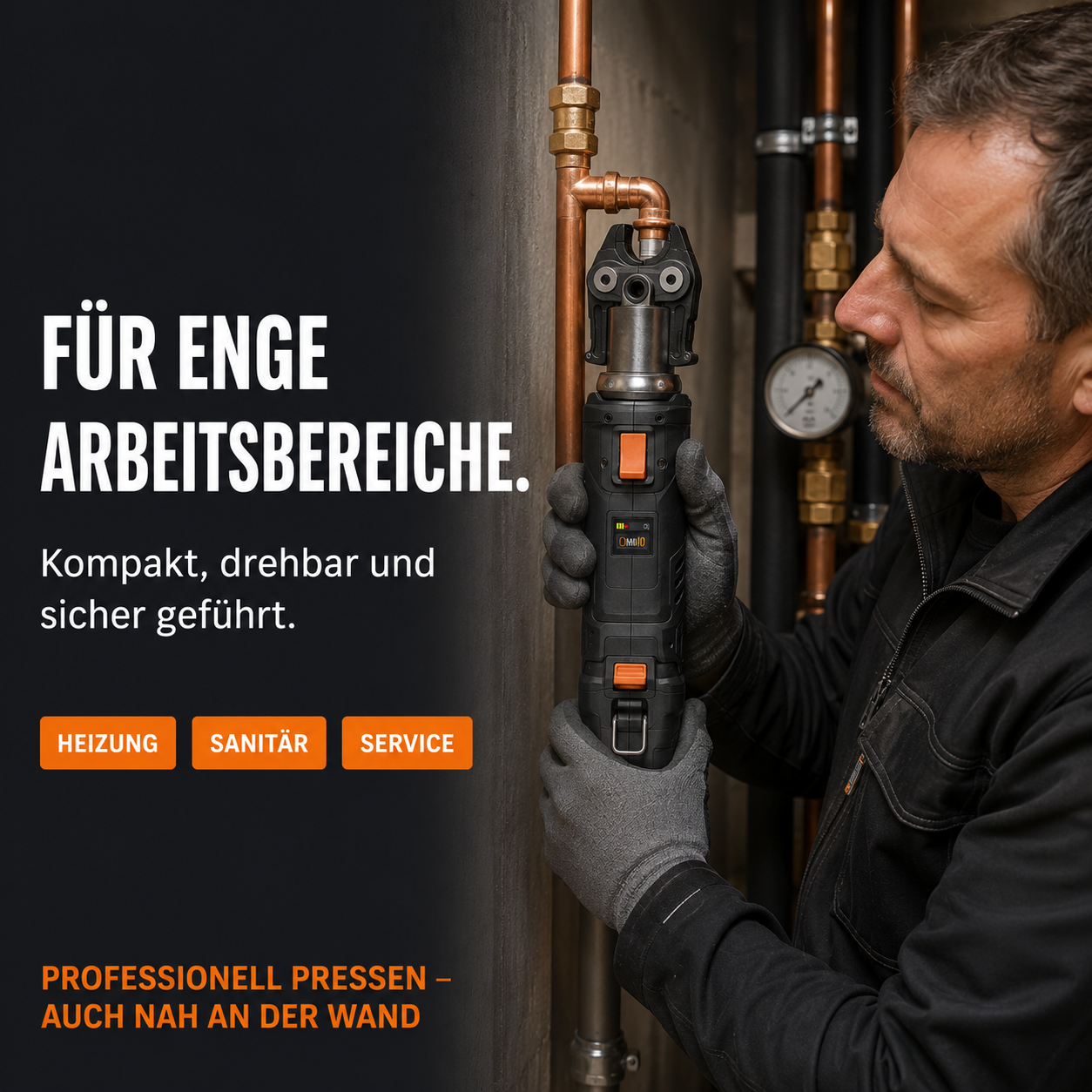 Akku-Pressmaschine PX24-C mit 24 kN Presskraft, 360°-Presskopf, Doppel-LED und intelligenter Presskontrolle